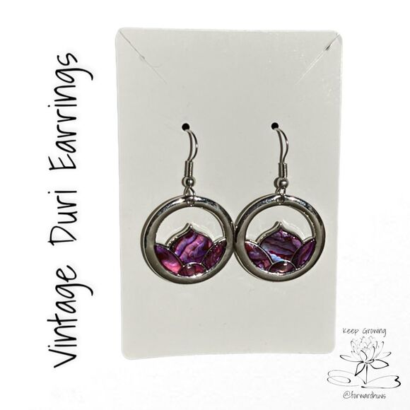 Vintage Duri Abalone Inlay Earrings | Silver Tone Design - Picture 9 of 11